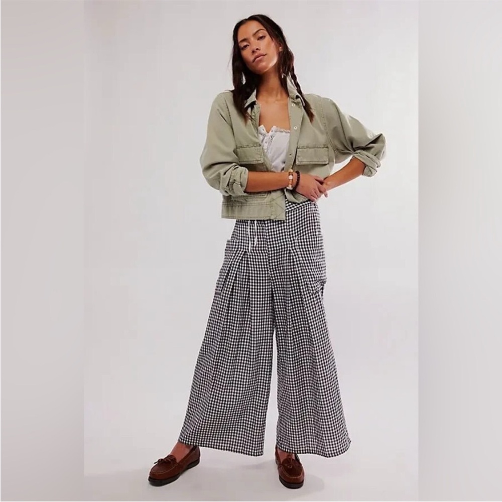 Free People Gingham Wide Leg Pants